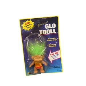 VTG GOOD LUCK GLO TROLL #3 - 4" ETOYS TROLL DOLL - Green HAIR